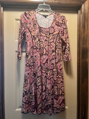 Sami & Jo Maroon Paisley Scoop Neck Long Sleeve Dress